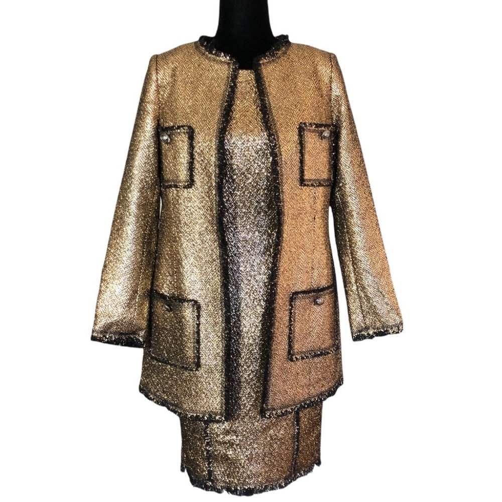 Darling London 2 Piece Jacket & Sheath Dress, Gold & Black